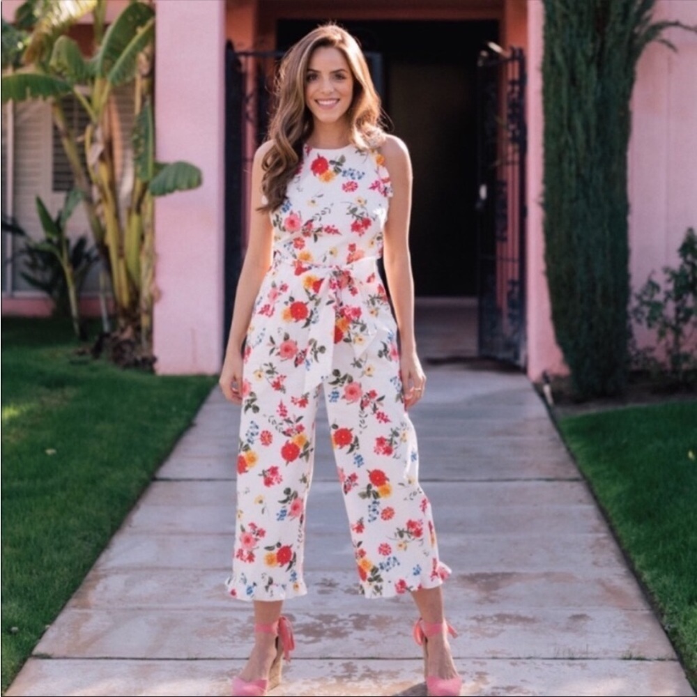 Gal Meets Glam Beverly Floral Crop Jumpsuit Size 16 NEW